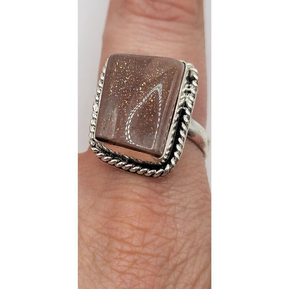 Bohemian Goldstone Cabochon sz 8.75 Ring